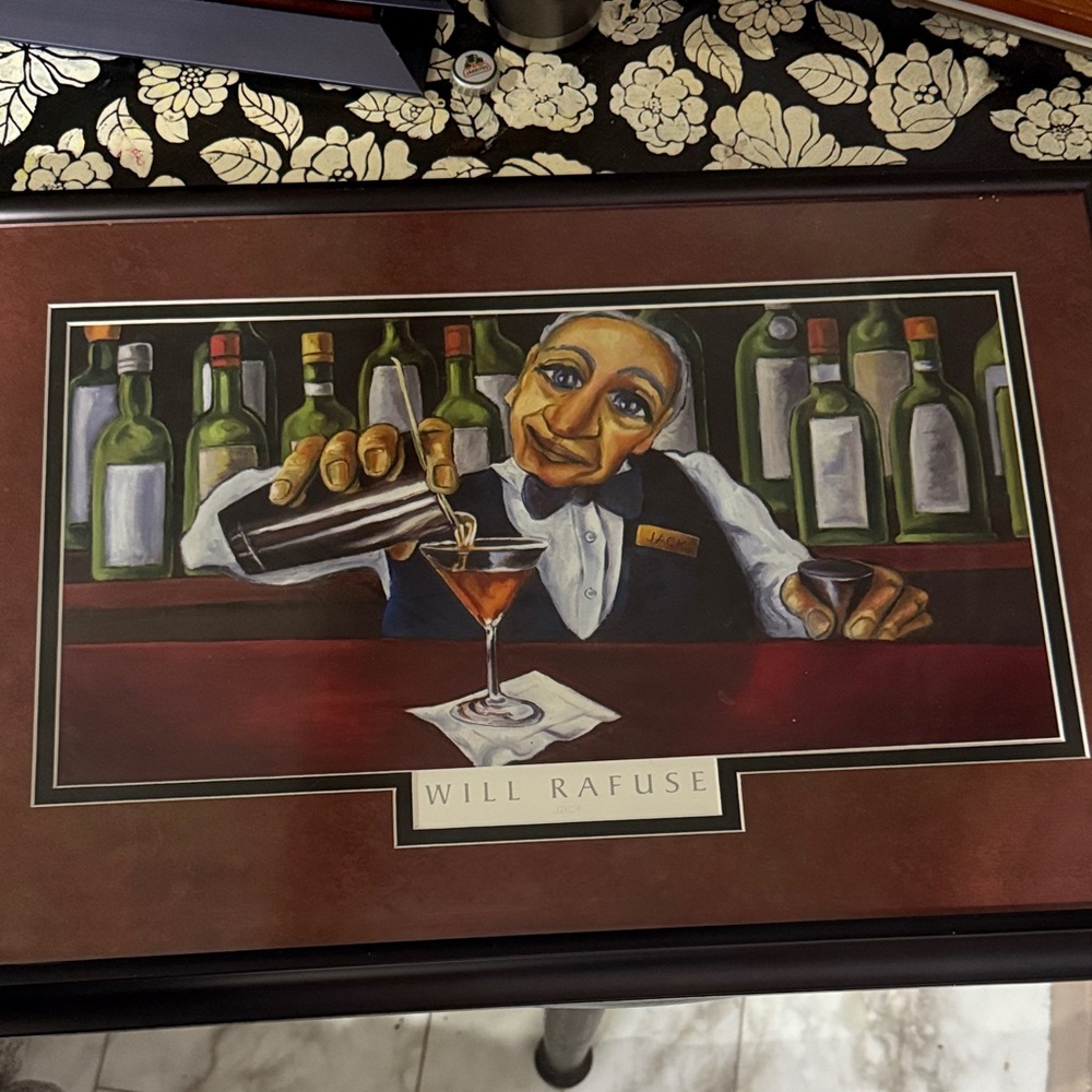 Will Rafuse “Jack” Bartender Art Print Size 25 1/2 by 17 1/2 Framed